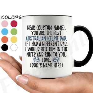 Personalisierte australische Kelpie Papa Geschenke, australische Schafhund Besitzer Kaffeebecher, Kelpie Geschenke für Männer, Barb Hund Papa Geschenk, Kelpie Daddy Becher