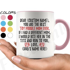Gepersonaliseerde Toy Poedel moeder geschenken, Caniche hond eigenaar mok, Barbone hond vrouwen geschenken, Chien Canne moeder aanwezig gift, theekopje poedel hond Mama
