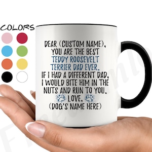 Personalized Teddy Roosevelt Terrier Dad Gifts, Short-legged Rat Terrier Owner Coffee Mug, Bench-legged Feist Men Gifts, Dog Daddy Present