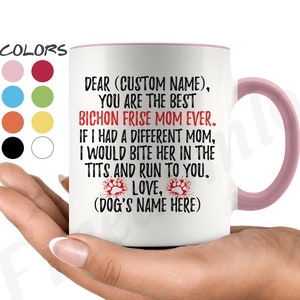Personalized Bichon Frise Dog Mom Mug, Bichón Tenerife Dog Women Gifts, Bichon A Poil Frise Dog Mommy Mug, Purebred Bichon Owner Present