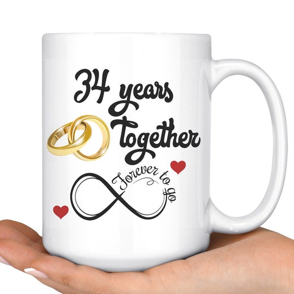 34th Wedding Anniversary Gift For Him And Her, Married For 34 Years, 34th Anniversary Mug For Husband & Wife, 34 Years Together With Her