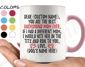 Cadeaux de maman teckel personnalisé, doxie propriétaire Mug, teckel Dog cadeaux pour les femmes, tasse de chien daschund, Dotson maman cadeau présent, weenie chien maman