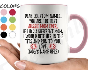 Gepersonaliseerde Australian Shepherd Dog mom mok, Aussie hond vrouwen geschenken, Aussie Dog Mama mok, Aussie hond eigenaar geschenk, kleine blauwe hond