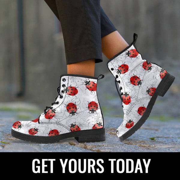 Ladybug Women Boots Booties, Red Ladybird Boots, Ladybug Shoes Art, Ladybug Lover Gift, Ladybug Pattern, Lovely Women's Boots