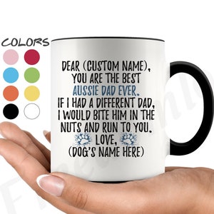 Personalized Australian Shepherd Dog Dad Mug, Aussie Dog Men Gifts, Aussie Dog Daddy Mug, Aussie Dog Owner Present Gift, Little Blue Dog Dad