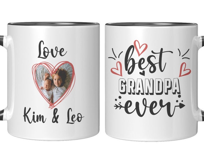 Personalized Best Grandpa Ever Mug - Custom Image Mug - Customized With Photo of Children and Grandpa - Grandfather and Granddaughter Photo