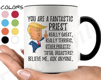 Taza de café divertida y fantástica con diseño de sacerdote, regalos de Trump para sacerdote, el mejor regalo de cumpleaños para sacerdote, regalo de graduación de Navidad para sacerdote