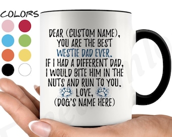 Personalized West Highland Terrier Dad Mug, Westy Dog Daddy Mug, Westie Dog Owner Present Gift, Poltalloch ( Roseneath ) Terrier Men Gifts