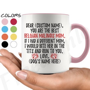 Personalizado belga Malinois perro mamá taza, Mechelse Herder Mujeres Regalos, Mechelaar mamá taza, Mechelse Scheper perro propietario regalo presente