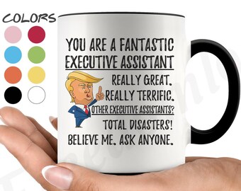 Divertido fantástico ejecutivo asistente asistente taza de café, ejecutivo asistente Trump graduación regalos, mejor ejecutivo asistente regalo de cumpleaños de Navidad
