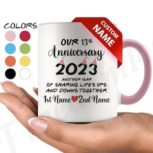 Personalisierte 13. Hochzeitstag Geschenk für Sie und Ihn, dreizehnten Jahrestag Becher für Mann und Frau Wifey Ehemann Becher, 13 Jahre zusammen