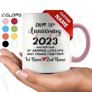 Personalized 58th Wedding Anniversary Gift For Him And Her, Fifty-Eight Anniversary Mug For Husband Wife, Wifey Hubby Mug, 58 Years Together