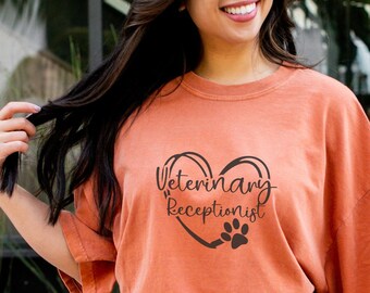 Vet Receptionist Heart Comfort Colors Tee, Veterinarian Gift for New Vet, Coworker Shirt, Vet Receptionist Week, Veterinary Student T-Shirt