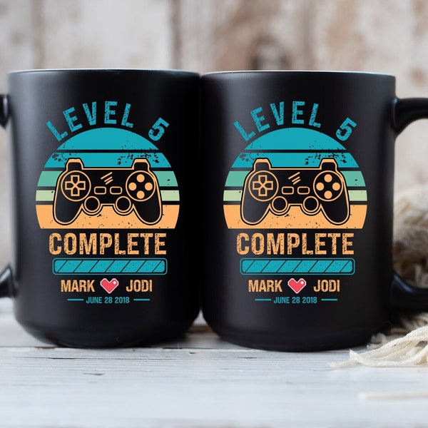 5th Wedding Anniversary Gift For Him And Her, 5th Anniversary Mug For Husband & Wife, Married 5 Years, 5 Year Together Retro Game Mug