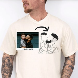 Custom Photo Comfort Colors Shirt for Dad, Personalized Dad With Child Portrait Tee, Father&#39;s Day Sweatshirt, Daddy With Son Or Daughter Tee