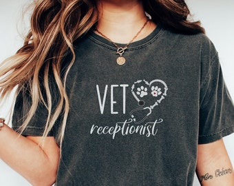 Vet Receptionist Comfort Colors Shirt, Veterinarian Gift for New Vet, Vet Coworker Tee, Vet Receptionist Week, Veterinary Student T-Shirt