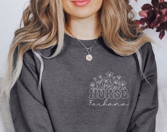 Wildflowers Nurse Sweatshirt, RN LPN Sweater, Nursing Student Gift, Floral Nurse Sweatshirt, Geregistreerde verpleegkundige Crewneck, Future Nurse Sweater