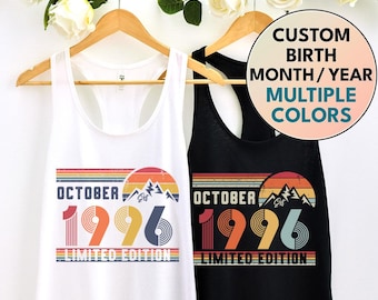 30th Birthday Retro Unisex Tank Top, 1996 Birthday Shirt Gift, 1996 Bday Year Number Racerback Tank for Women, Birthday Tee For Daughter Son