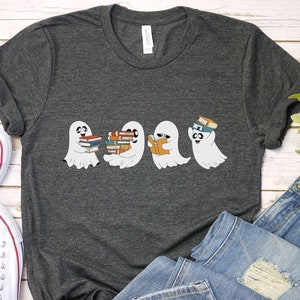 Ghost Books Reading Shirt, Halloween School Gift Idea, Teacher Reading Halloween Tee, Book Lover Teacher T-Shirt, Present For Librarian