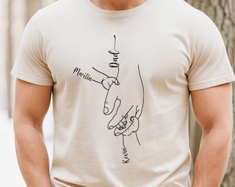 Chemise papa personnalisée avec noms d'enfants, sweat papa personnalisé mains d'enfants, cadeau pour nouveau papa, t-shirt fête des pères d'un fils ou d'une fille