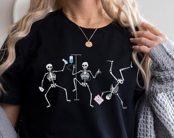 Halloween skelet verpleegkundige shirt, verpleegkundige waardering T-shirt, Halloween cadeau voor verpleegkundige, Halloween Healthare Tees, geregistreerd verpleegkundige skelet Tee