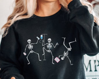 Halloween Skeleton Nurse Sweatshirt, Nurse Appreciation, Halloween Gift For Nurse, Halloween Healthare, Registered Nurse Skeleton