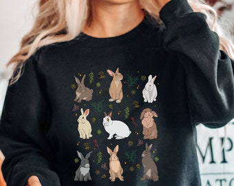 Rabbit Lover Unisex Sweatshirt, Bunnies Owner Tee Gifts, Rabbit Mom Dad Animals Hoodie, Rabbits With Flowers Long Sleeve Tee For Women
