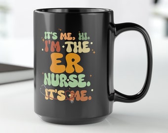 Tazza nera retrò da 15 once con scritta "Emergency Nurse", tazze da ufficio del pronto soccorso, regalo per laurea, tazza da caffè con scritta "Emergency Nurse Squad", squadra infermieristica del pronto soccorso