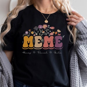 Custom Meme Floral Shirt, Personalized Mother's Day TShirt, Meme With Grandkid Names Apparel, Grandma From Kids Gift, Blessed Meme Tee