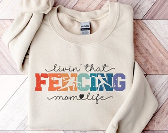 Sudadera retro de mamá de esgrima, camiseta de mujer del día del partido, temporada del equipo competidor de collage, camisa de mamá fan de la escuela deportiva, regalo de cumpleaños del día de la madre