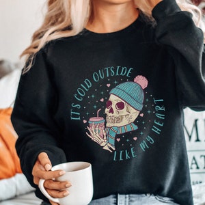 Skull Coffee Skeleton Valentine Retro Sweatshirt, Drinking Coffee Long Sleeve, Sarcastic Gift For Valentine, Skull Love Valentine Crewneck