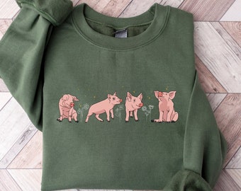 Pig Unisex Sweatshirt, Cute Farm Animals Hoodie Gift For Mom Or Dad, Swine Lover Christmas Long Sleeve Tee, Pig Lover Sweatshirt