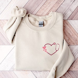 Stethoscope Nurse Valentine Sweatshirt, Valentine Gifts, Nurse Love Outfit, Heart Stethoscope Tee, Nurse Crew Clothes, Nurse Valentine Tees