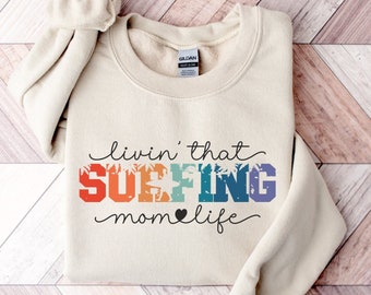 Surfing Mom Retro Sweatshirt, Match Day Woman Tee, Collage Competing Team Season, Sports School Fan Mama Shirt, Mother's Day Birthday Gift