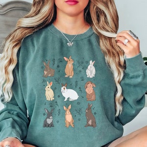 Rabbit Lover With Flowers Comfort Colors Sweatshirt, Bunnies Lover Tee Gifts, Rabbit Owner Mom Dad Animals Shirt, Rabbit Mom Dad T-Shirt