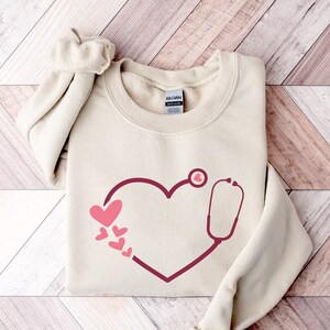 Stethoscope Nurse Valentine Sweatshirt, Valentine Gifts, Nurse Love Outfit, Nurse Crew Clothes, Heart Stethoscope Tee, Nurse Valentine Tees