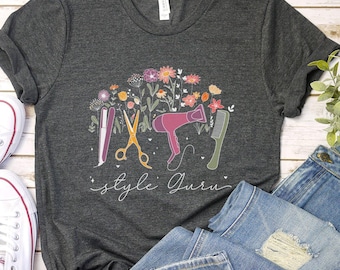 Hairstylist Hair Salon Unisex T-Shirt, Hairdresser Squad Crew Long Sleeve Tee, Cosmetology School Floral Sweatshirt Gift, Christmas Crew Tee