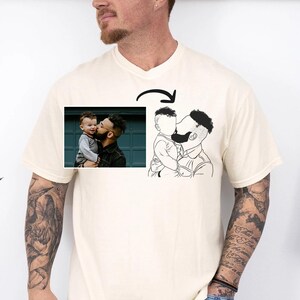 Personalized Dad With Child Portrait Comfort Colors Shirt, Custom Photo Tee for Dad, Father&#39;s Day Sweatshirt, Daddy From Son Or Daughter Tee