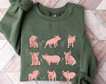 Pig Unisex Sweatshirt, Cute Farm Animals Hoodie Gift For Mom Or Dad, Swine Lover Christmas Long Sleeve Tee, Pig Lover Sweatshirt