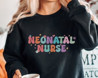 Moletom retrô para enfermeira neonatal, suéter para unidade de terapia intensiva neonatal, presente para esquadrão de UTIN, roupas para presente de semana de enfermeira, gola redonda para graduação em enfermagem de UTI