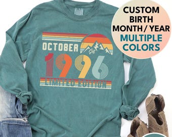 1996 Comfort Colors Long Sleeve Shirt, 1996 Birthday Retro Sweatshirt, 1996 Birthday Year Sweater for Women Men, 30th Birthday Tee Gift