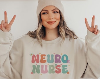 Sudadera retro de enfermera neuro, cuello redondo de enfermera de neurociencia, regalos de enfermera practicante, suéter de graduación de enfermería de neurología, jersey de neurólogo
