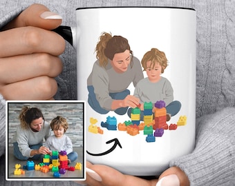 Taza de café personalizada para niñera, taza de dibujos animados personalizada a partir de una foto, regalo para niñera, regalo de agradecimiento para niñera, taza con retrato personalizado