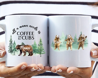 Presente personalizado da caneca da fogueira do café do filhote do urso da mamãe para o dia das mães, presente personalizado da caneca de café da mamãe do urso do chá de fraldas da nova mãe para ela