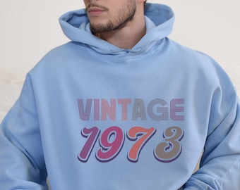 Vintage 1973 Birthday Hoodie, Birthday Anniversary Sweatshirt, 50th Birthday Gift For Men & Women Tee, 50th Birthday Party, Retro Bday Shirt