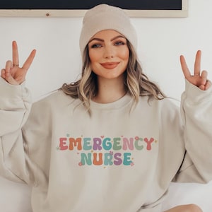 Emergency Nurse Retro Sweatshirt, ER Nurse Gifts, Medical Healthcare Professional Pullover, RN Graduation Sweater, ED Nursing Crewneck