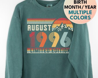 1996 Comfort Colors Sweatshirt, 1996 Birthday Retro Sweater, 1996 Birthday Year Long Sleeve Shirt for Women Men, 30th Birthday Tee Gift