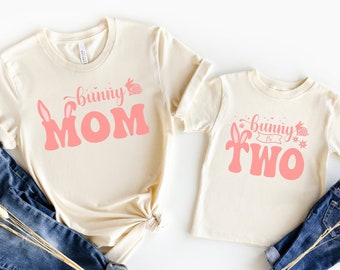 Easter Personalized Family Matching Bunny Ears Mom / Dad T-Shirt, Custom 2nd Birthday Party Bunny Toddler Tee, Bunny 1st B-day Girl Outfit