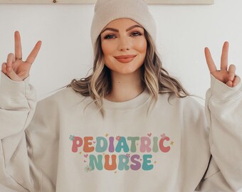 Pediatric Nurse Retro Sweatshirt, PEDS Nursing RN Crewneck, Cute Nursing Grad Sweater, Nursing Appreciation Gift, Future Nurse Sweatshirt