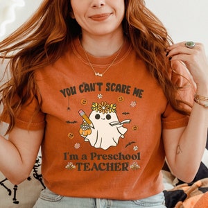 Spooky Ghost Preschool Teacher Halloween Tee, Funny Preschool Teacher Halloween Party Gift Idea For Her, School Teacher Shirt Present